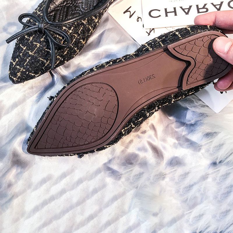 Kvinnor Rosettdekor Andas Hampatyg Casual Slip On Pläd Flats