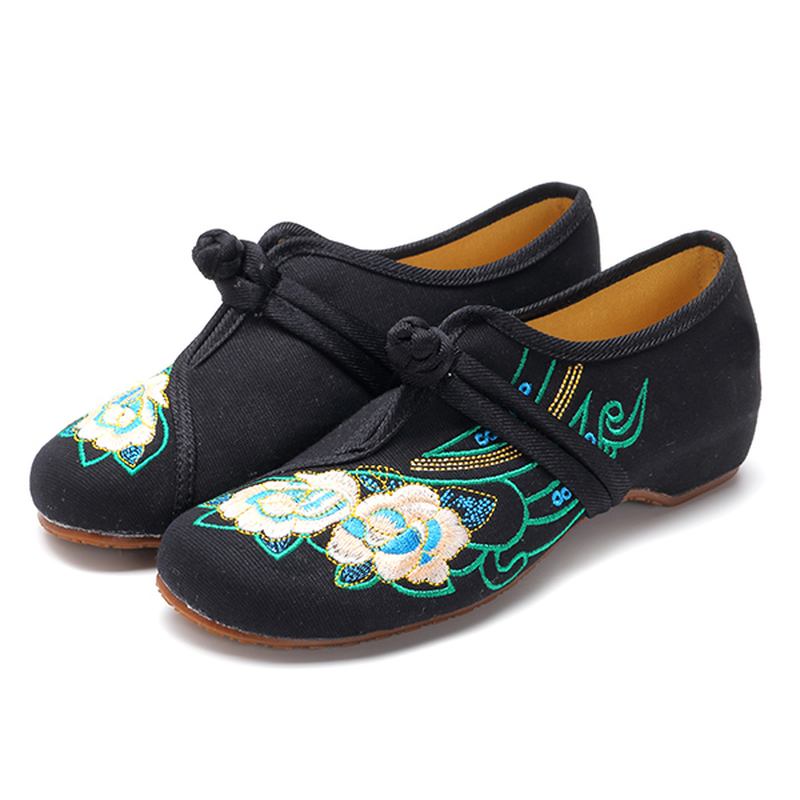 Kvinnor Snöra Tyg Kinesiska Broderade Blommor Flat Loafers