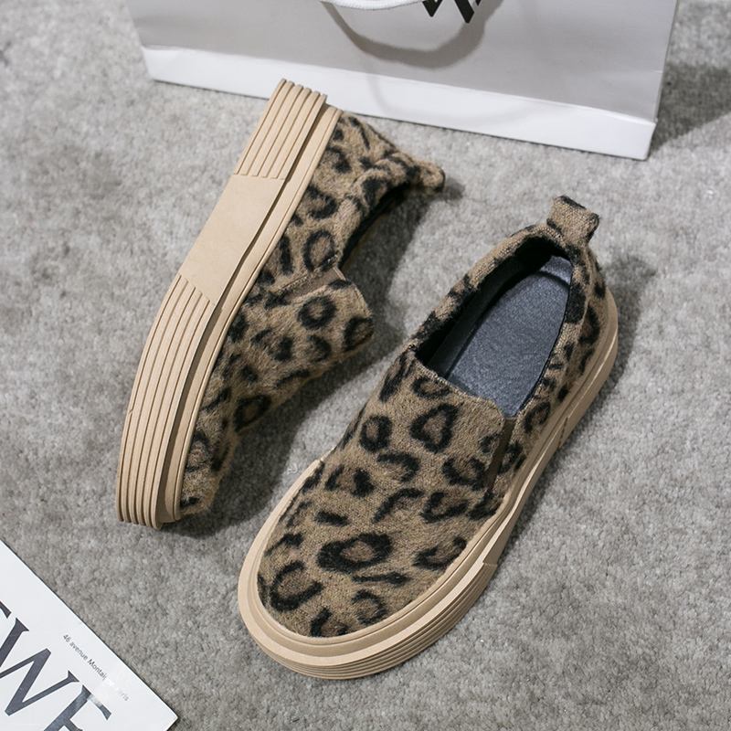 Kvinnor Stor Leopard Mocka Halkbeständig Casual Flats