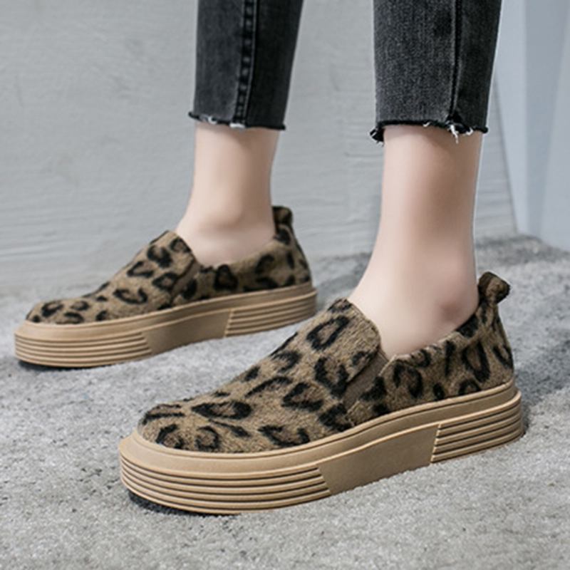 Kvinnor Stor Leopard Mocka Halkbeständig Casual Flats