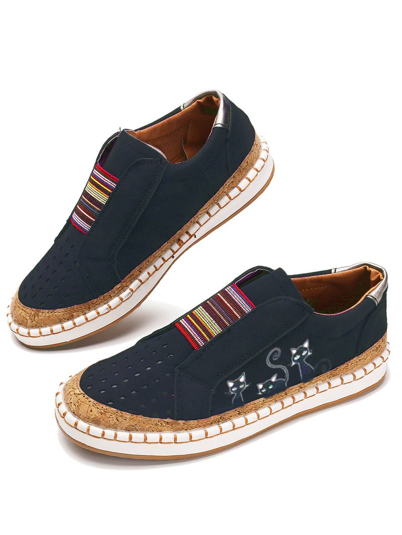 Kvinnor Stor Storlek Katt Med Tryck Hollow Out Elastiskt Band Casual Flats