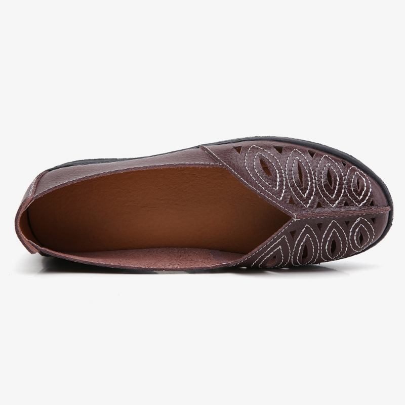 Kvinnor Syr Blomma Ihåliga Halkfria Casual Slip On Loafers