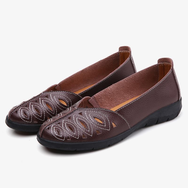 Kvinnor Syr Blomma Ihåliga Halkfria Casual Slip On Loafers