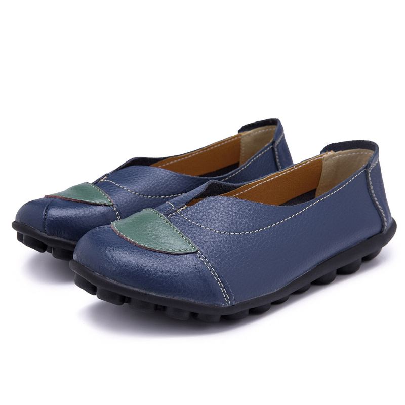 Kvinnor V-formade Sömmar Läder Casual Flat Loafers Skor