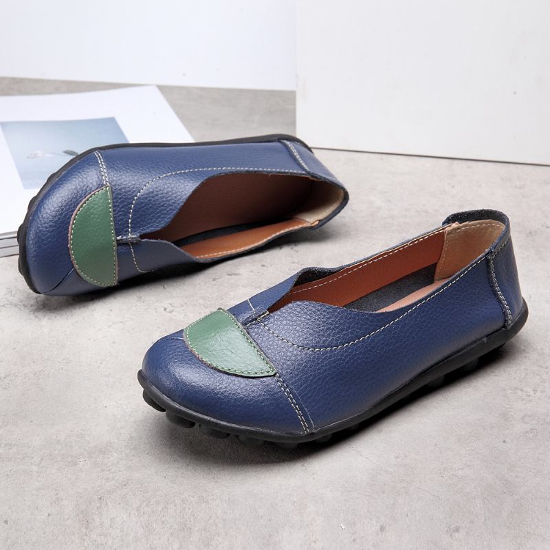 Kvinnor V-formade Sömmar Läder Casual Flat Loafers Skor