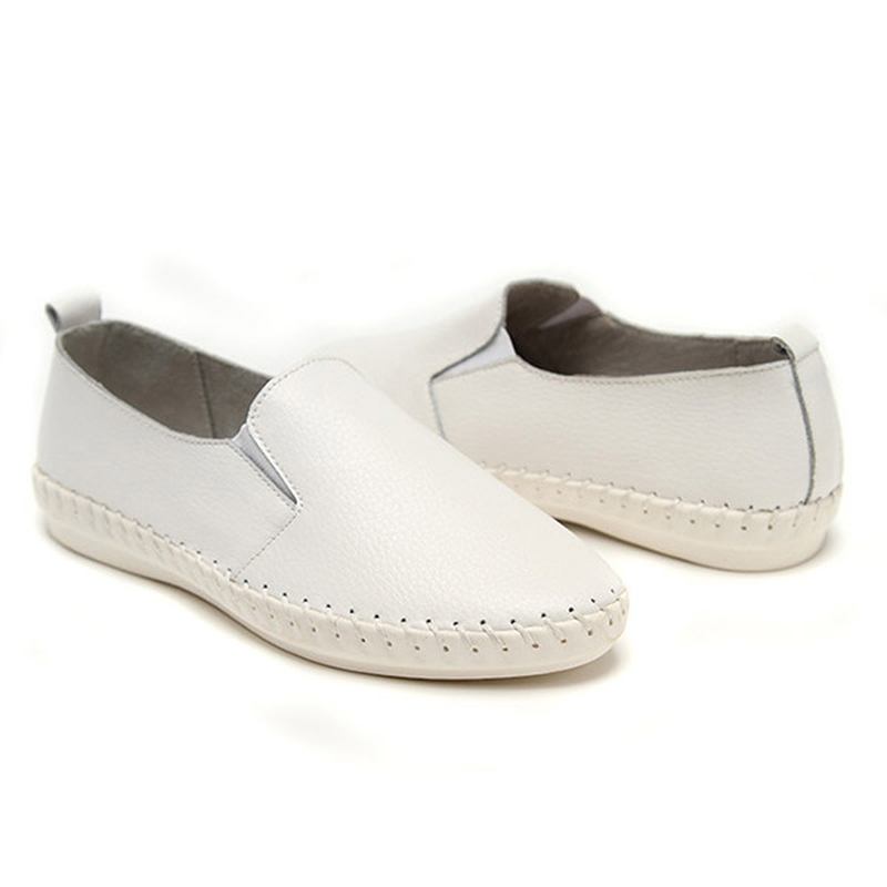 Kvinnor Våren Casual Flat Shoes Slip On Loafers Mjuk Botten Läder Flat Shoes