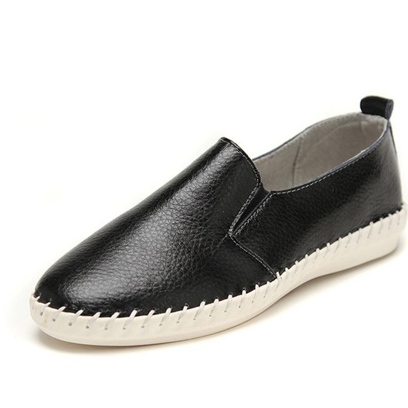 Kvinnor Våren Casual Flat Shoes Slip On Loafers Mjuk Botten Läder Flat Shoes