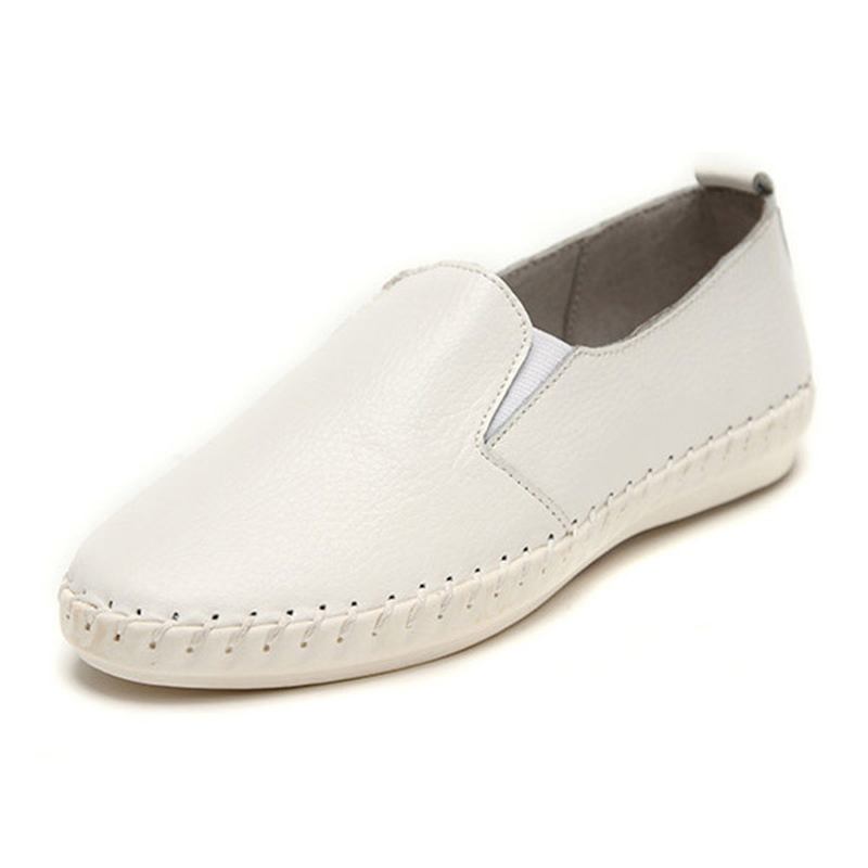 Kvinnor Våren Casual Flat Shoes Slip On Loafers Mjuk Botten Läder Flat Shoes