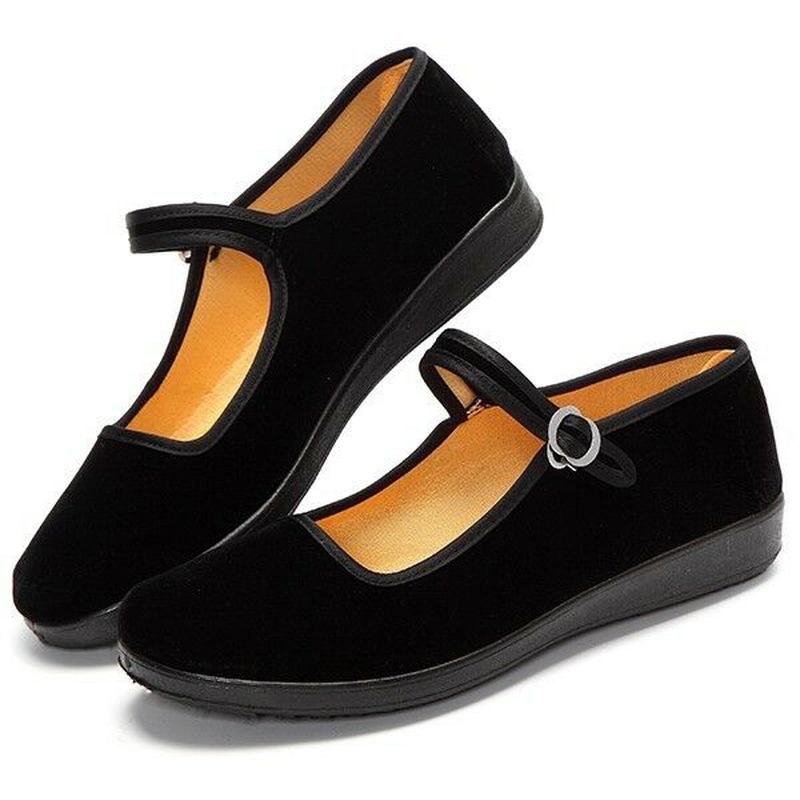 Kvinnors Kinesisk Stil Enfärgad Bomullssula Spänne Casual Flats