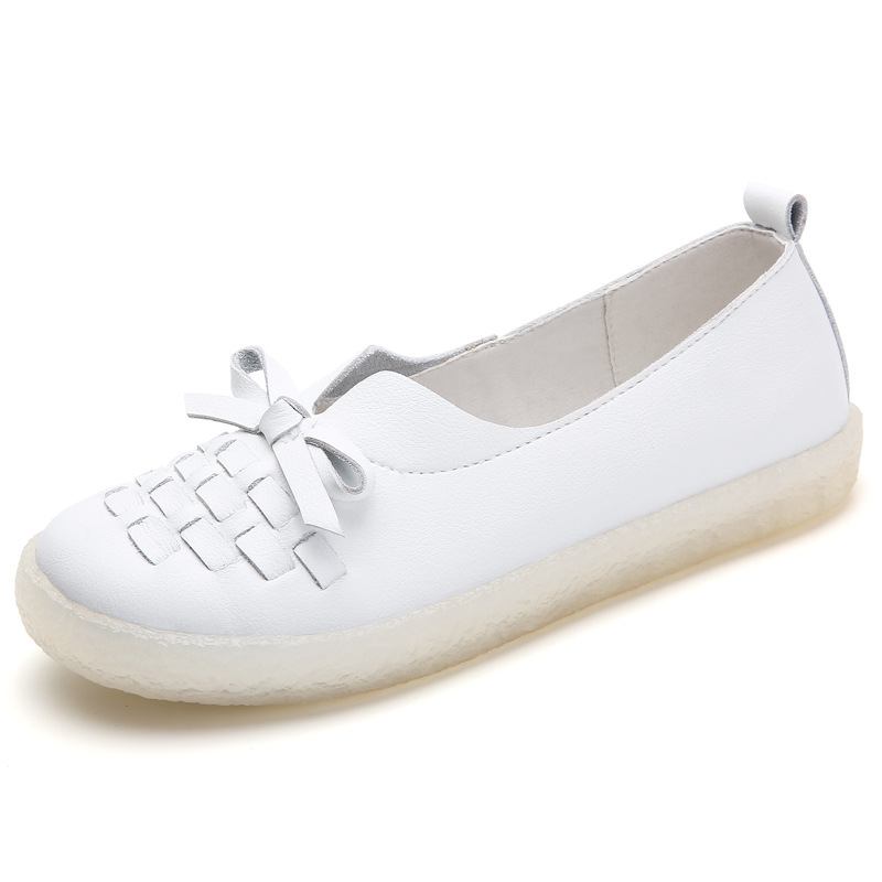 Kvinnors Läder Slip On Enfärgad Vävd Bowknot Asakuchi Flats Loafers Skor