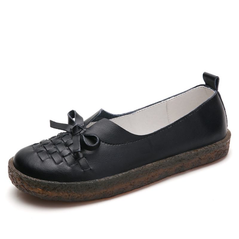 Kvinnors Läder Slip On Enfärgad Vävd Bowknot Asakuchi Flats Loafers Skor