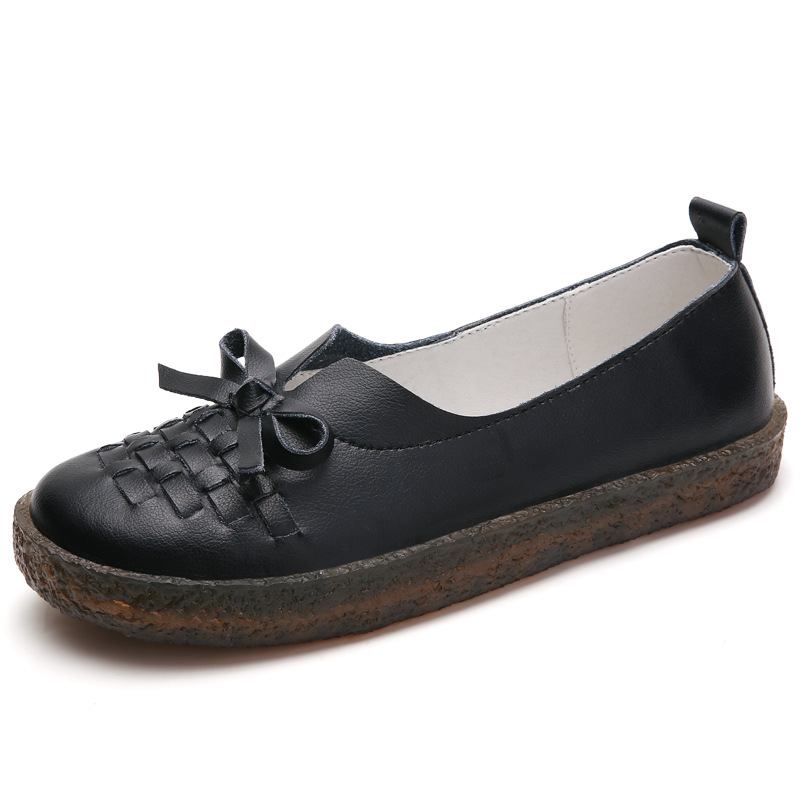 Kvinnors Läder Slip On Enfärgad Vävd Bowknot Asakuchi Flats Loafers Skor