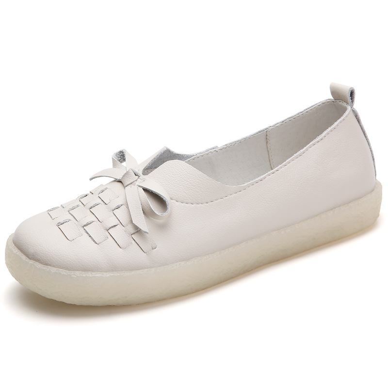 Kvinnors Läder Slip On Enfärgad Vävd Bowknot Asakuchi Flats Loafers Skor