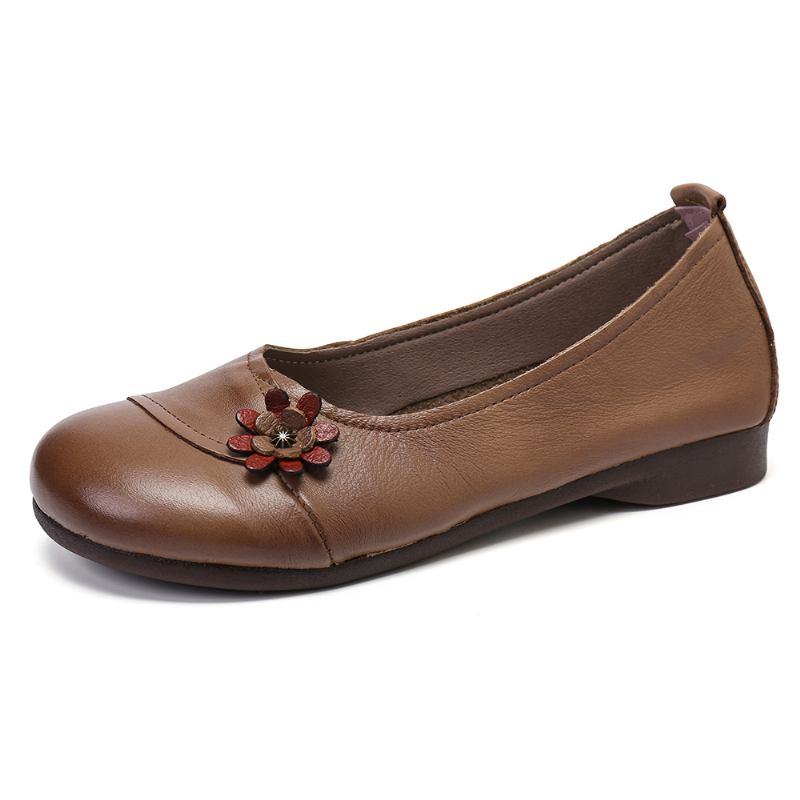 Kvinnors Läderblommor Slip On Flats Loafers Skor