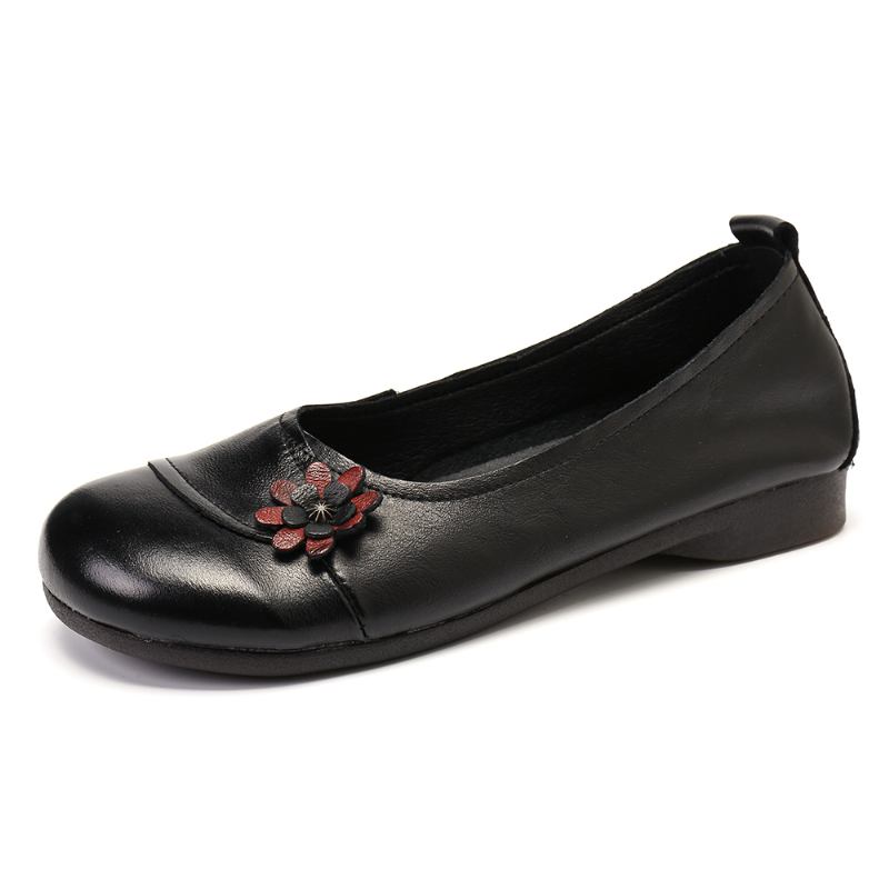 Kvinnors Läderblommor Slip On Flats Loafers Skor