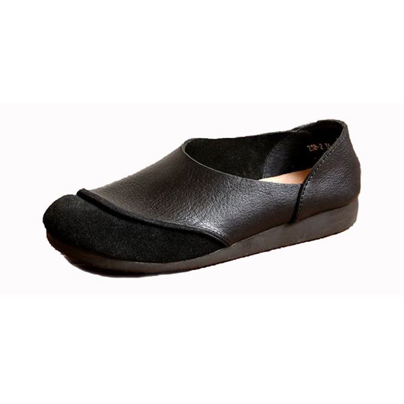 Mjukt Läder Slip On Pattern Match Casual Flat Shoes