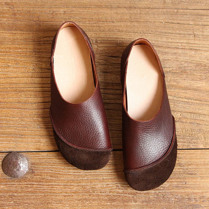 Mjukt Läder Slip On Pattern Match Casual Flat Shoes