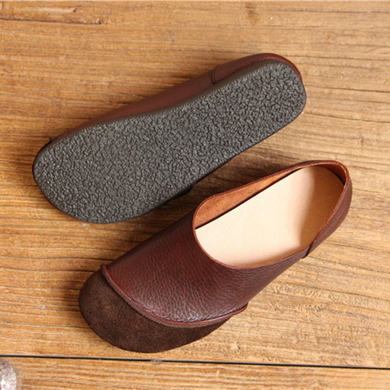 Mjukt Läder Slip On Pattern Match Casual Flat Shoes