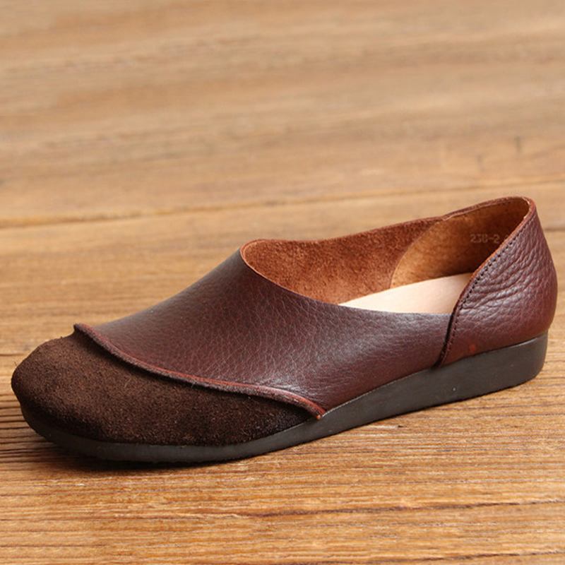 Mjukt Läder Slip On Pattern Match Casual Flat Shoes