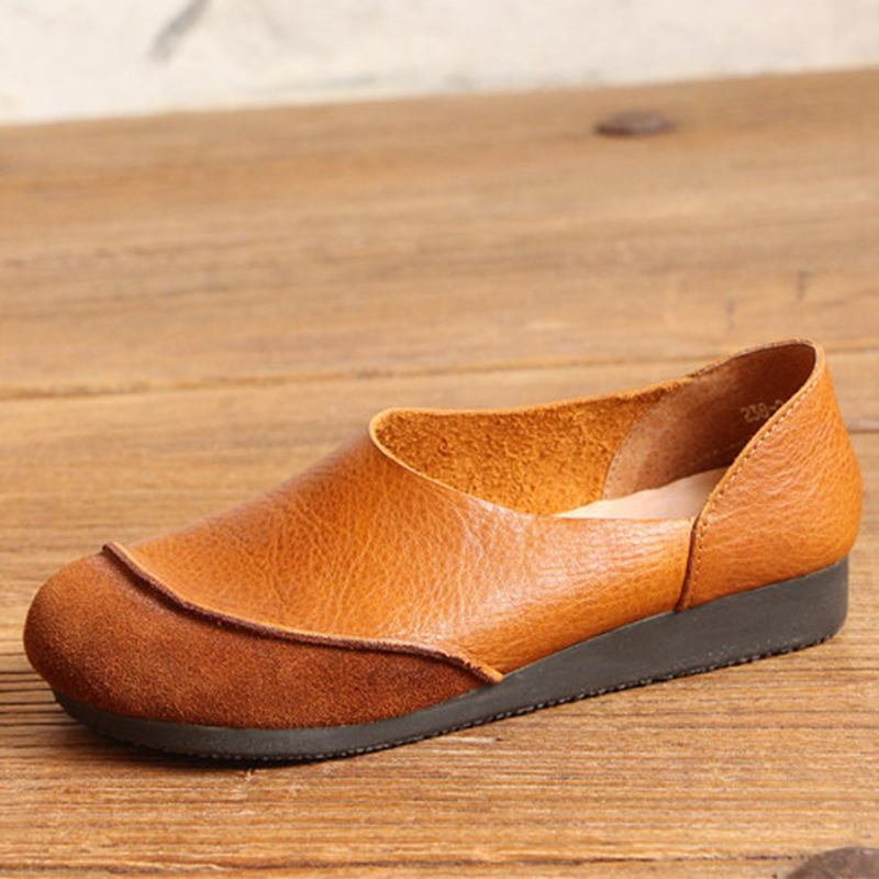 Mjukt Läder Slip On Pattern Match Casual Flat Shoes