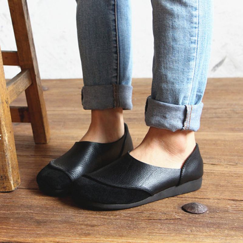 Mjukt Läder Slip On Pattern Match Casual Flat Shoes