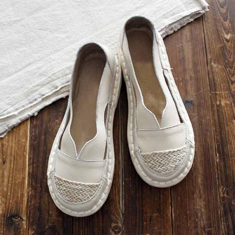 Plus Size Dam Loafers Rund Tå Casual Hollow Stitching Slip-on Flats