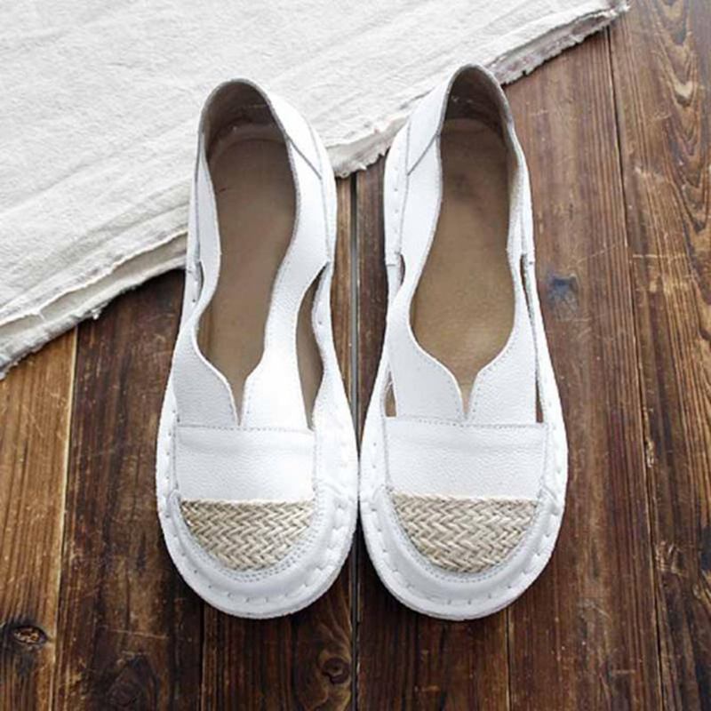 Plus Size Dam Loafers Rund Tå Casual Hollow Stitching Slip-on Flats