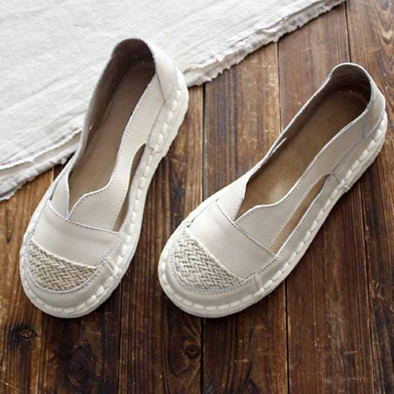 Plus Size Dam Loafers Rund Tå Casual Hollow Stitching Slip-on Flats