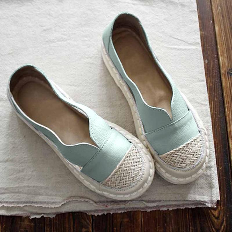 Plus Size Dam Loafers Rund Tå Casual Hollow Stitching Slip-on Flats