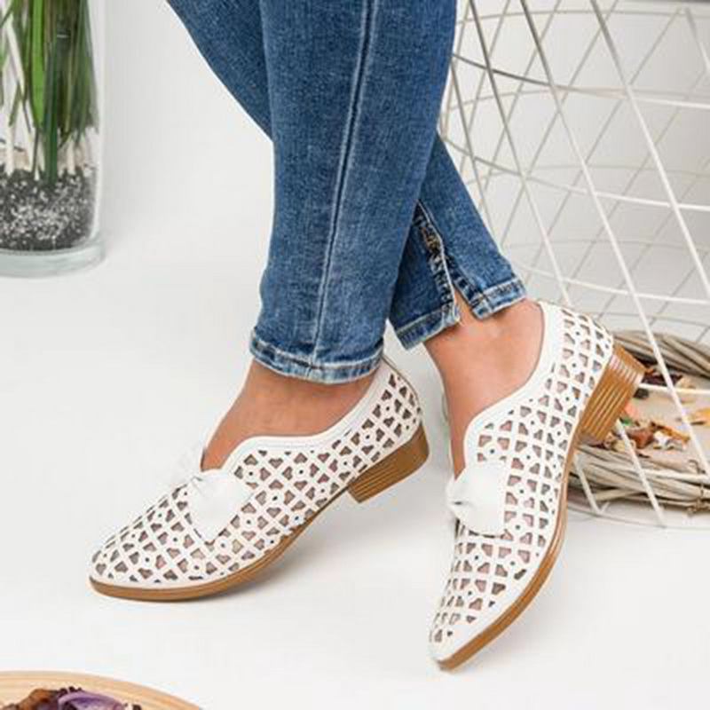 Plus Size Kvinnor Casual Butterfly Knot Hollow White Loafers