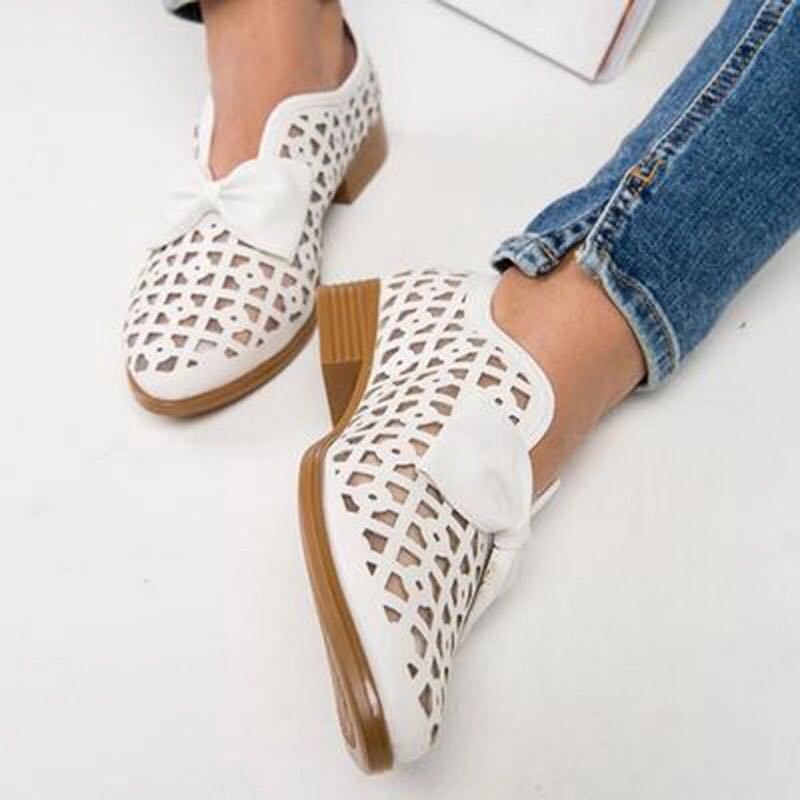 Plus Size Kvinnor Casual Butterfly Knot Hollow White Loafers