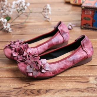 Retro Flowers Decor Tie-dyed Mjuk Sula Slip On Soft Flat Shoes