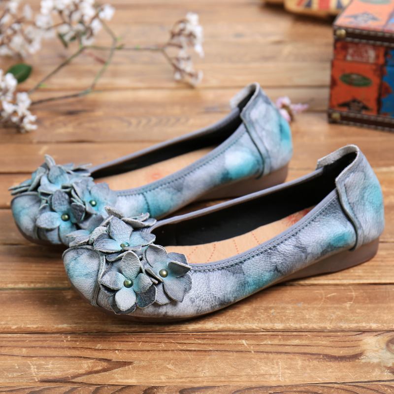 Retro Flowers Decor Tie-dyed Mjuk Sula Slip On Soft Flat Shoes