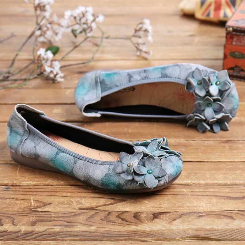 Retro Flowers Decor Tie-dyed Mjuk Sula Slip On Soft Flat Shoes