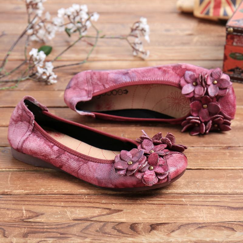 Retro Flowers Decor Tie-dyed Mjuk Sula Slip On Soft Flat Shoes