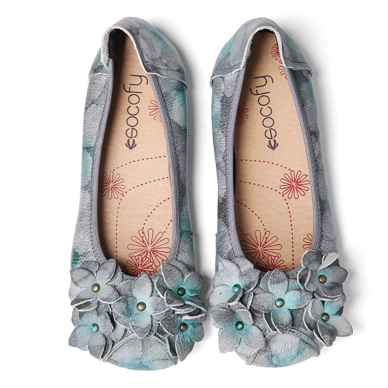 Retro Flowers Decor Tie-dyed Mjuk Sula Slip On Soft Flat Shoes