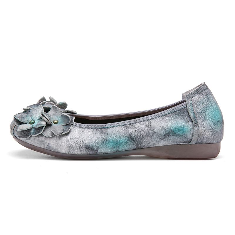 Retro Flowers Decor Tie-dyed Mjuk Sula Slip On Soft Flat Shoes