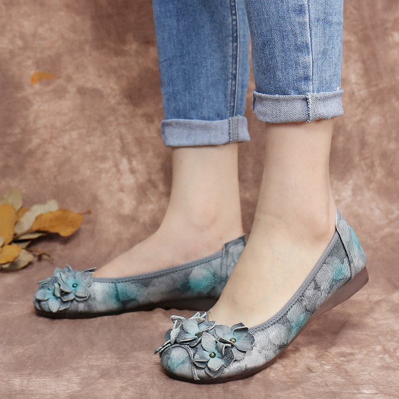 Retro Flowers Decor Tie-dyed Mjuk Sula Slip On Soft Flat Shoes