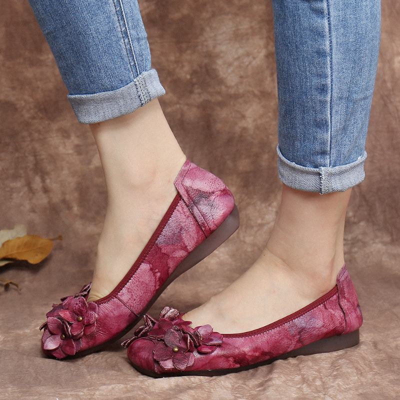 Retro Flowers Decor Tie-dyed Mjuk Sula Slip On Soft Flat Shoes