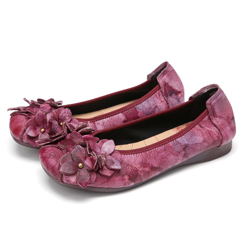 Retro Flowers Decor Tie-dyed Mjuk Sula Slip On Soft Flat Shoes