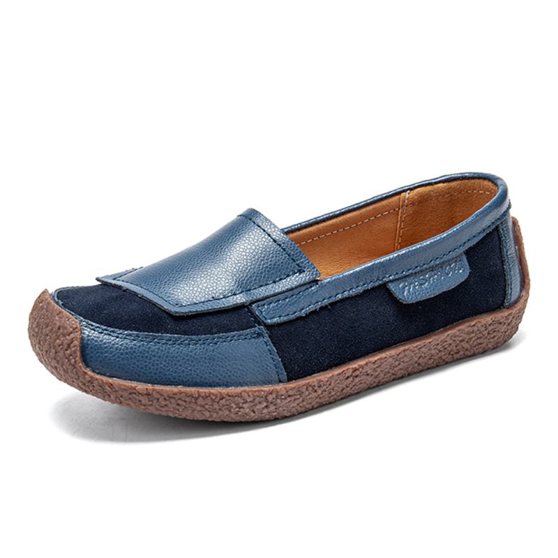 Skarvning Av Läder För Kvinnor Soft Slip On Flat Loafers