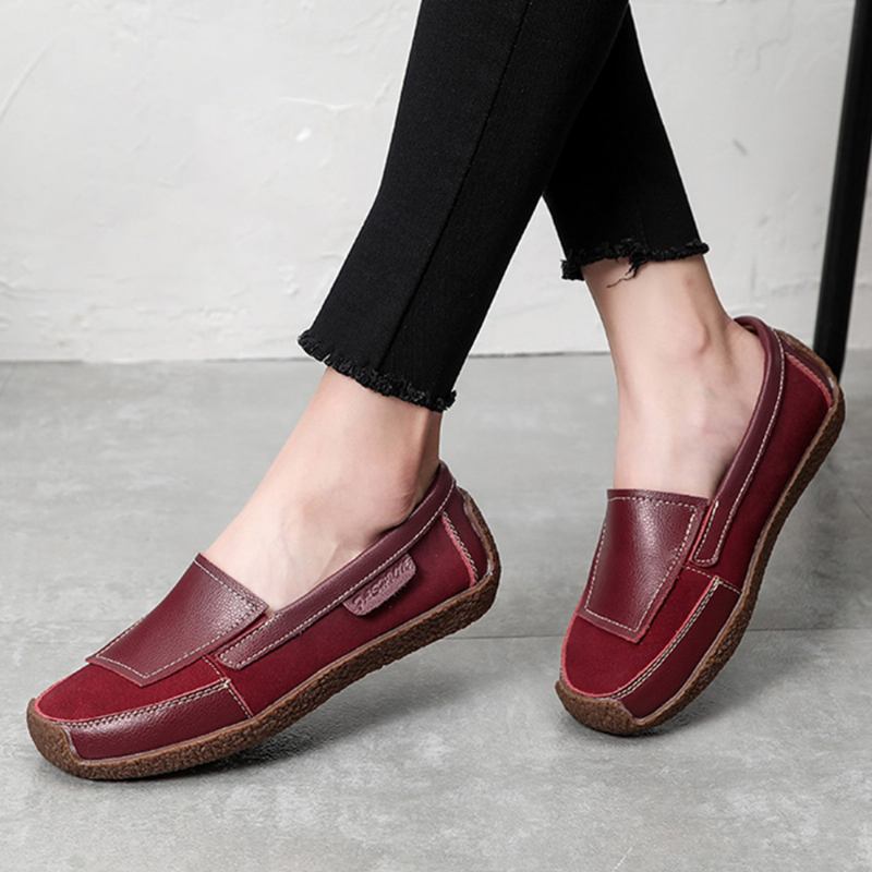 Skarvning Av Läder För Kvinnor Soft Slip On Flat Loafers