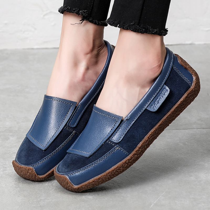 Skarvning Av Läder För Kvinnor Soft Slip On Flat Loafers