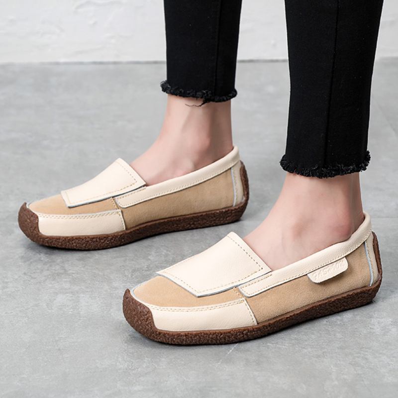 Skarvning Av Läder För Kvinnor Soft Slip On Flat Loafers