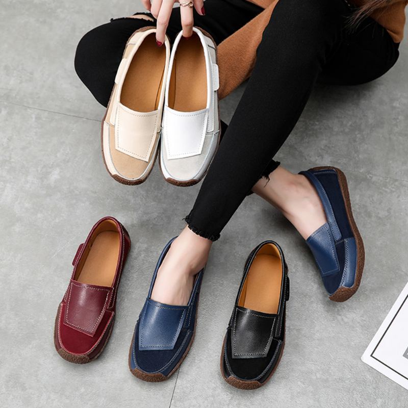 Skarvning Av Läder För Kvinnor Soft Slip On Flat Loafers