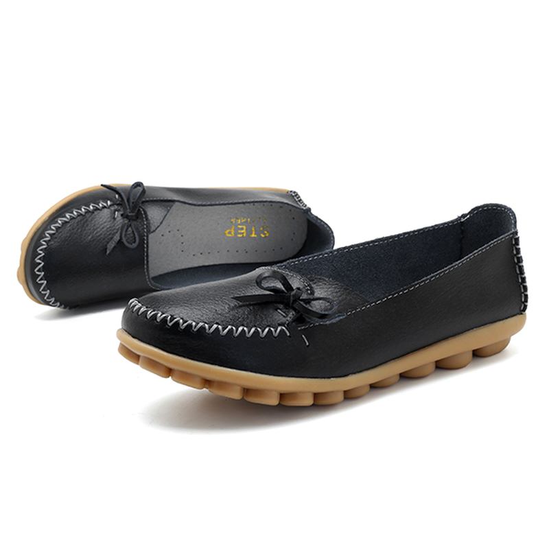 Större Storlek Dam Casual Shoe Läder Flat Loafers