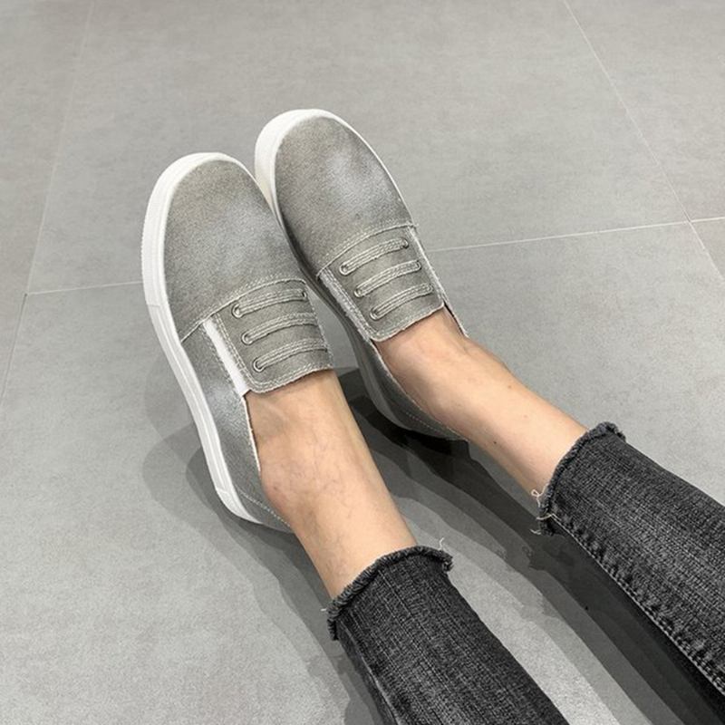 Stor Storlek Dam Elastiskt Band Loafers Canvas Dam Flats