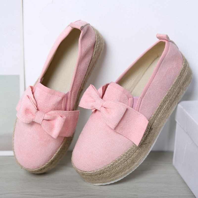 Stor Storlek Kvinnor Casual Butterfly Knot Straw Platform Loafers