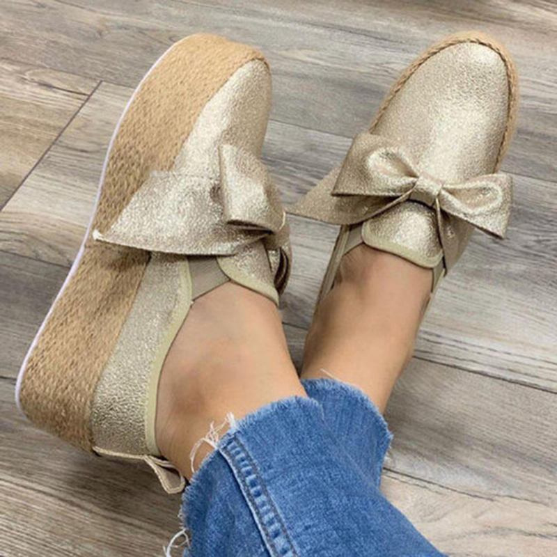 Stor Storlek Kvinnor Casual Butterfly Knot Straw Platform Loafers