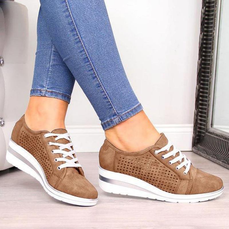 Stor Storlek Kvinnor Casual Enfärgad Rund Tå Lace Up Wedges Loafers